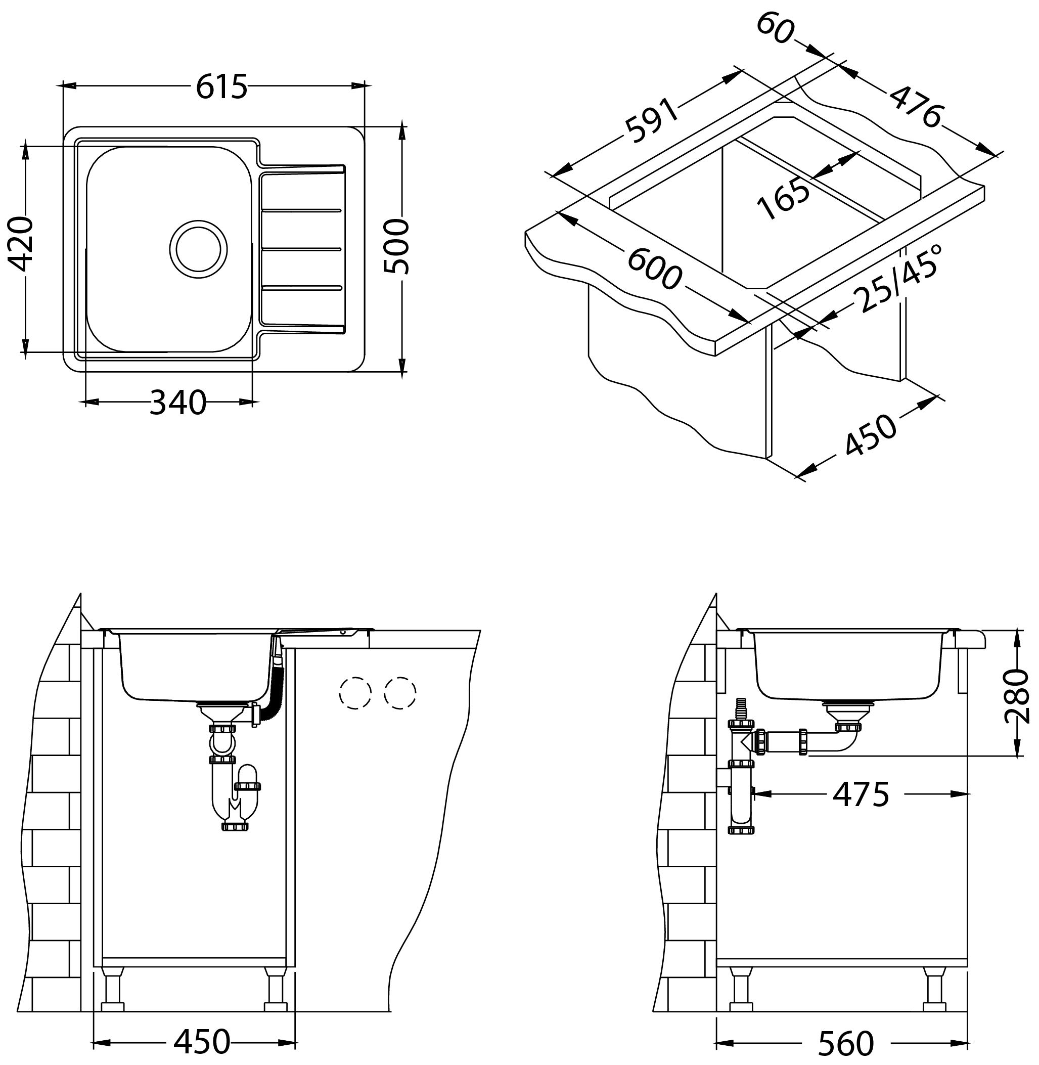 Alveus LINE 110 dřez NAT + sifon 90 mm ALVEUS 1125356