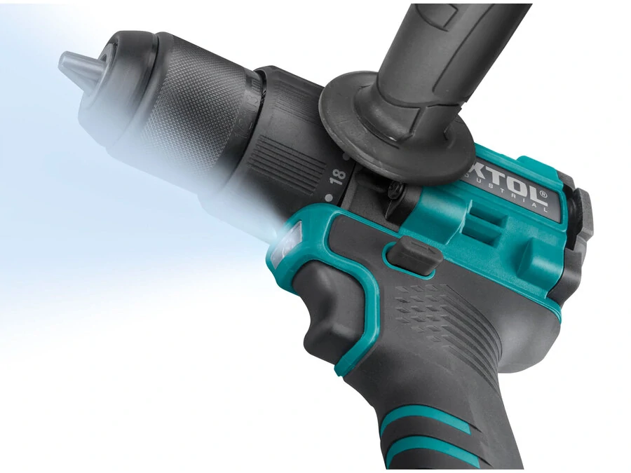 Šroubovák vrtací aku s příklepem SHARE20V, 70Nm, BRUSHLESS, 2Ah (2×) EXTOL INDUSTRIAL