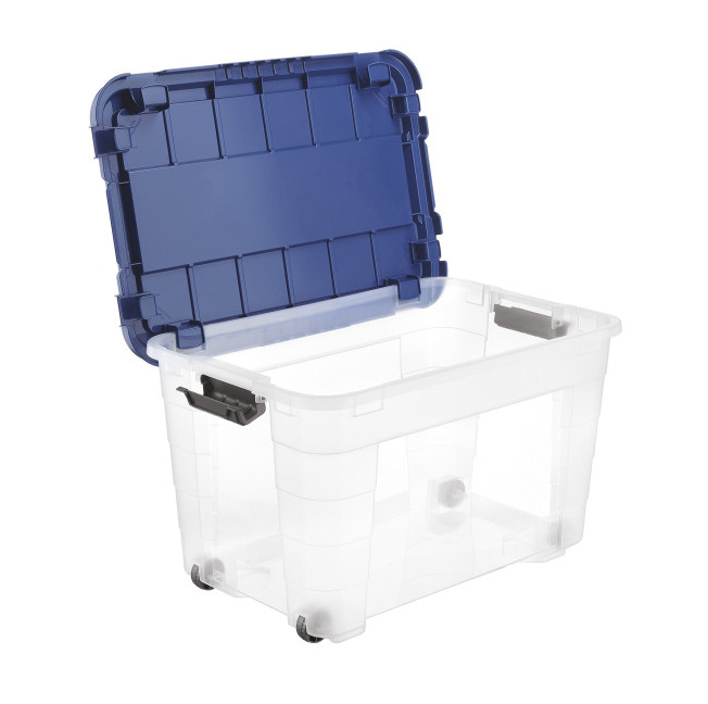 Úložný box 4UP s víkem a kolečky 60l transparent/modrá
