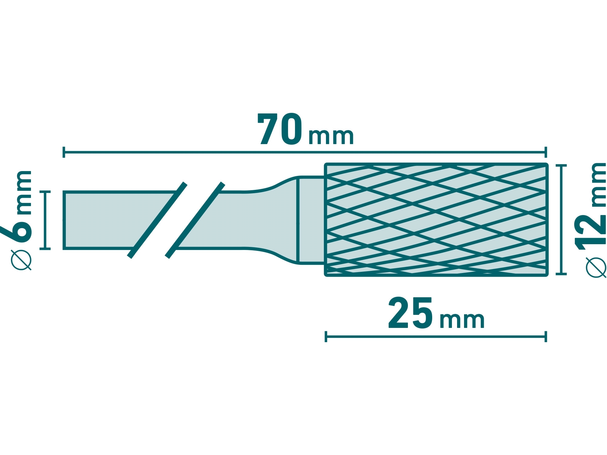 Fréza karbidová válcová s čelním ozubením, pr.12x25mm/stopka 6mm,sek střední (double-cut) EXTOL INDUSTRIAL 8703715
