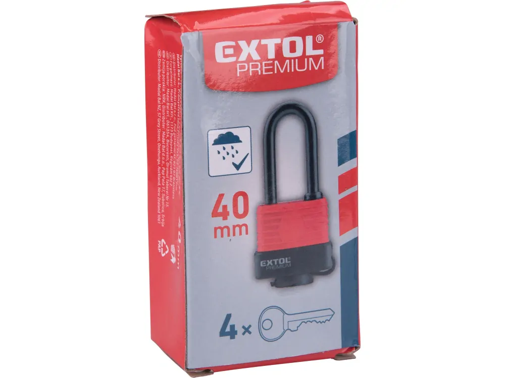 Zámek 40mm visací 4klíče voděodolný prodloužený EXTOL PREMIUM 8857640