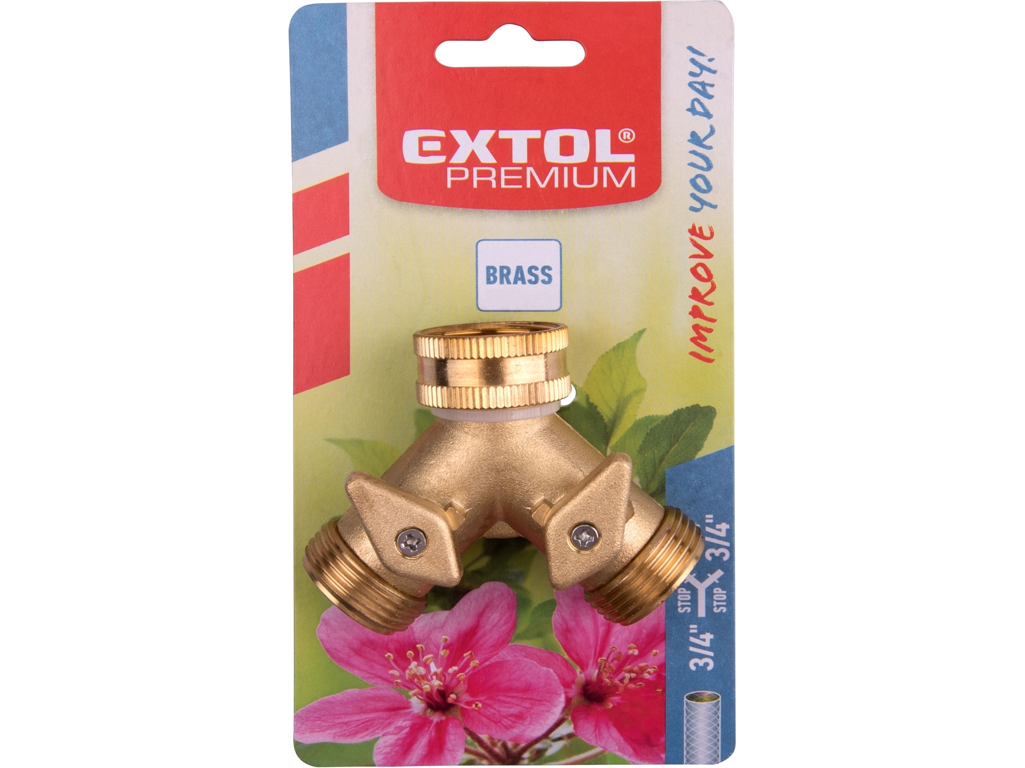 Rozdvojka 3/4" s ventilem, mosaz EXTOL PREMIUM 8876042