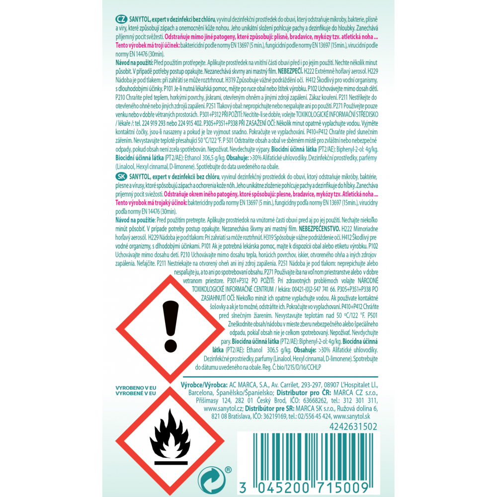 Sanytol dezinfekce obuvi ve spreji 150 ml