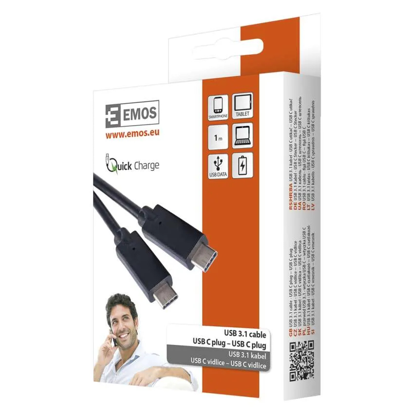 Kabel nabíjecí a datový USB-C 3.1 / USB-C 3.1, 1 m, černý EMOS