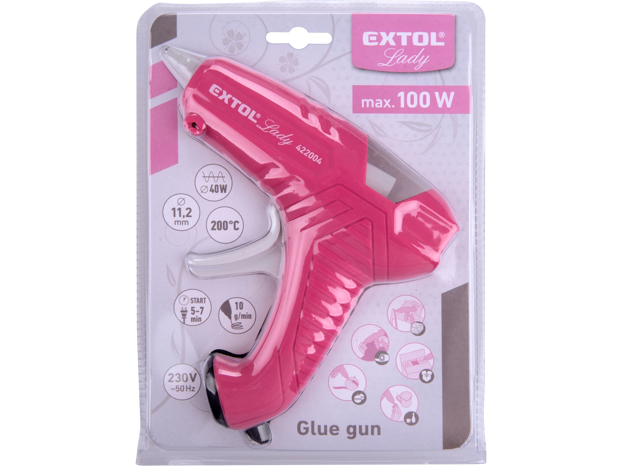 Pistole tavná lepící ?11mm 40W, růžová EXTOL LADY 422004