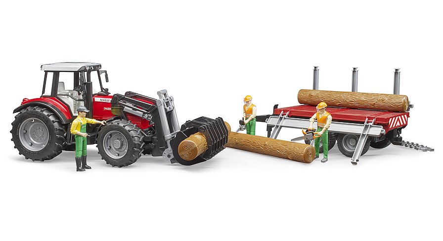 BRUDER 2046 Traktor Massey Ferguson 7480 + vůz na klády