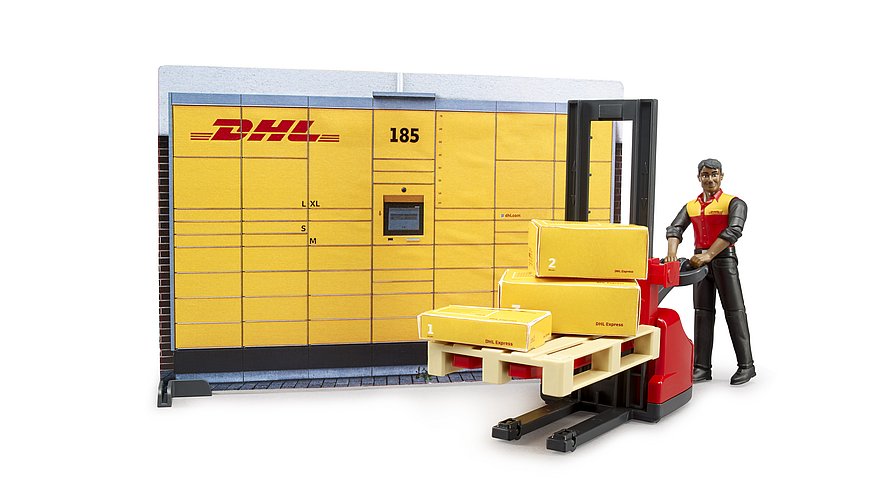 BRUDER 62251 bworld DHL shop a paletovým vozíkem