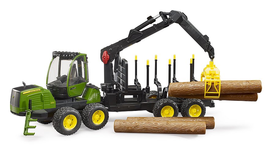 BRUDER 2133 Zelený traktor John Deere 1210E lesní traktor s kládami