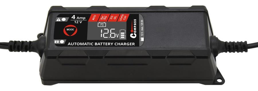 Nabíječka mikroprocesor 4Amp 12V PB/GEL/AGM/LiFePO4 LCD displej START/STOP Compass 07160