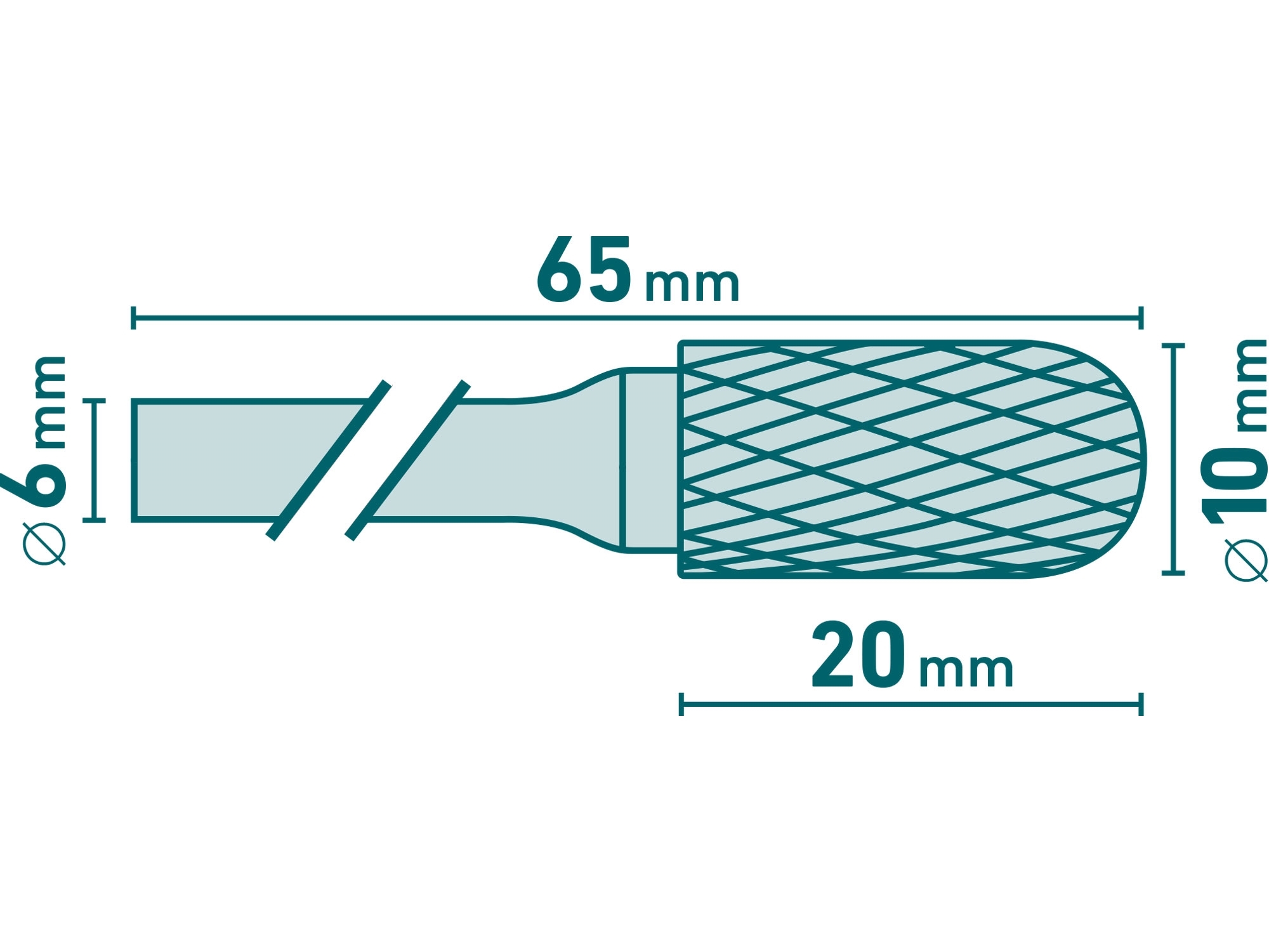 Fréza karbidová válcová s kulovým čelem, průměr 10x20mm/stopka 6mm,sek střední (double-cut) EXTOL INDUSTRIAL 8703724