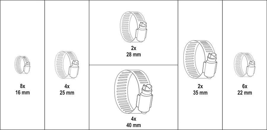 Hadicové spony sada 26ks YATO YT-06782