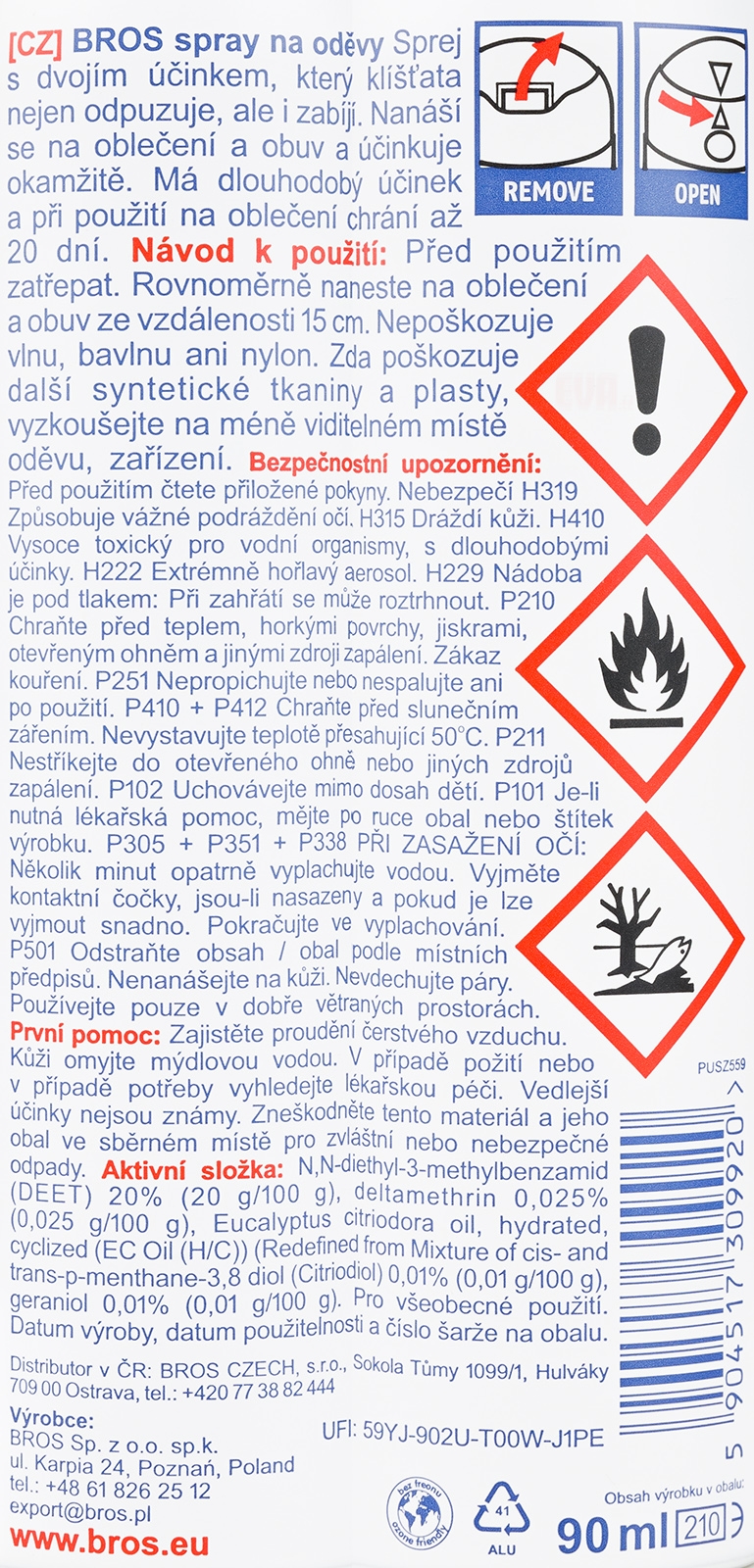 BROS Repelent na oděvy 90ml klíšťata