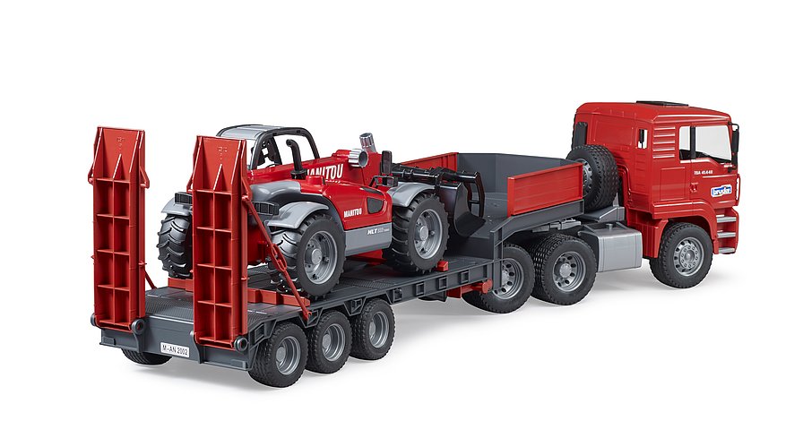 BRUDER 2774 MAN TGA – podvalník s teleskopickým nakladačem Manitou MT633