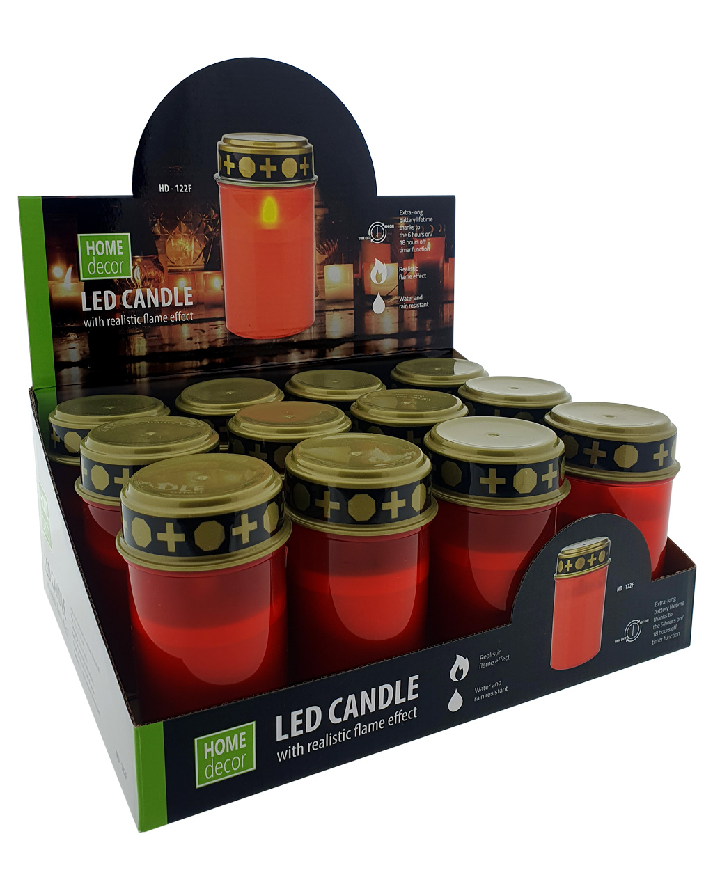 Hřbitovní LED svíce s časovačem červená HOME decor HD -122F