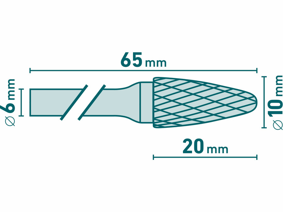 fréza karbidová kulatý oblouk o 10x20mm/stopka 6mm sek střední (double-cut) EXTOL INDUSTRIAL 8703754
