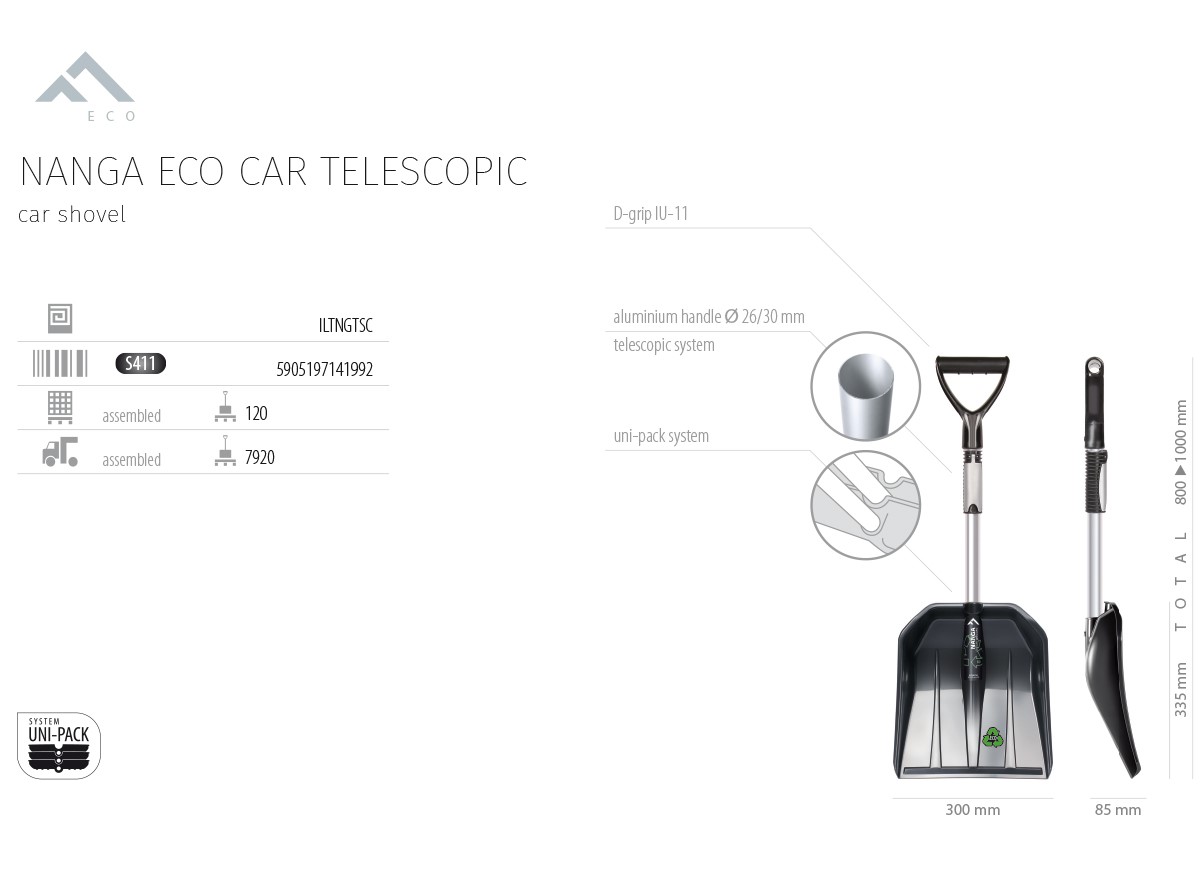 Lopata na sníh NANGA ECO car telescopic matně černá PROSPERPLAST ILTNGTSC-S411