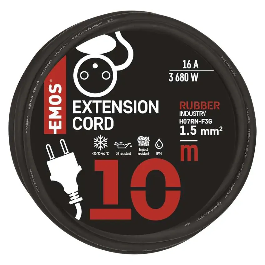 EMOS prodlužovací kabel 10 m venkovní 1 zásuvka černý guma-neopren 230 V/1,5 mm2 1901211000