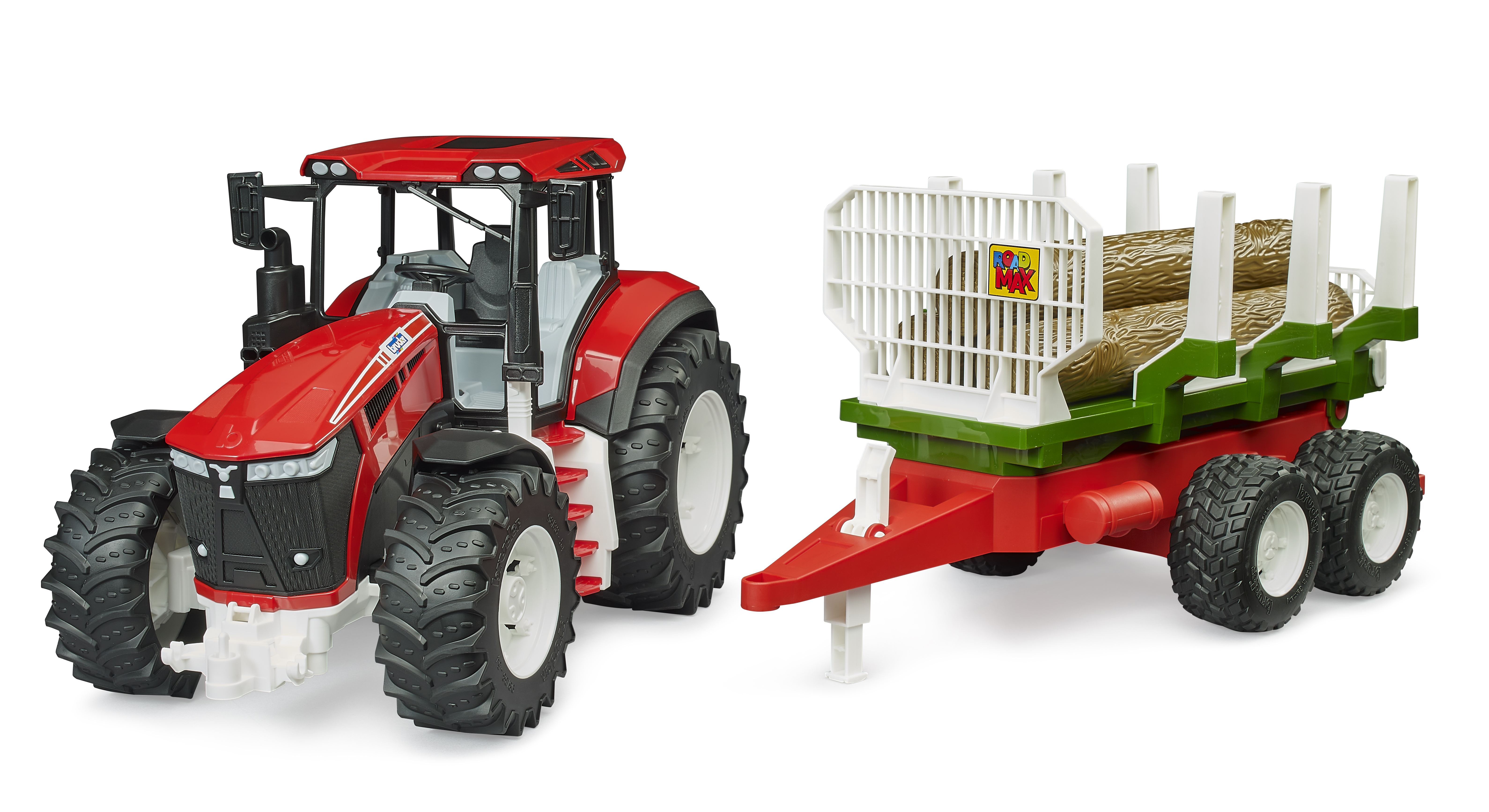 BRUDER 3453 ROADMAX Traktor s přívěsem na dřevo a 3 klády BR3453