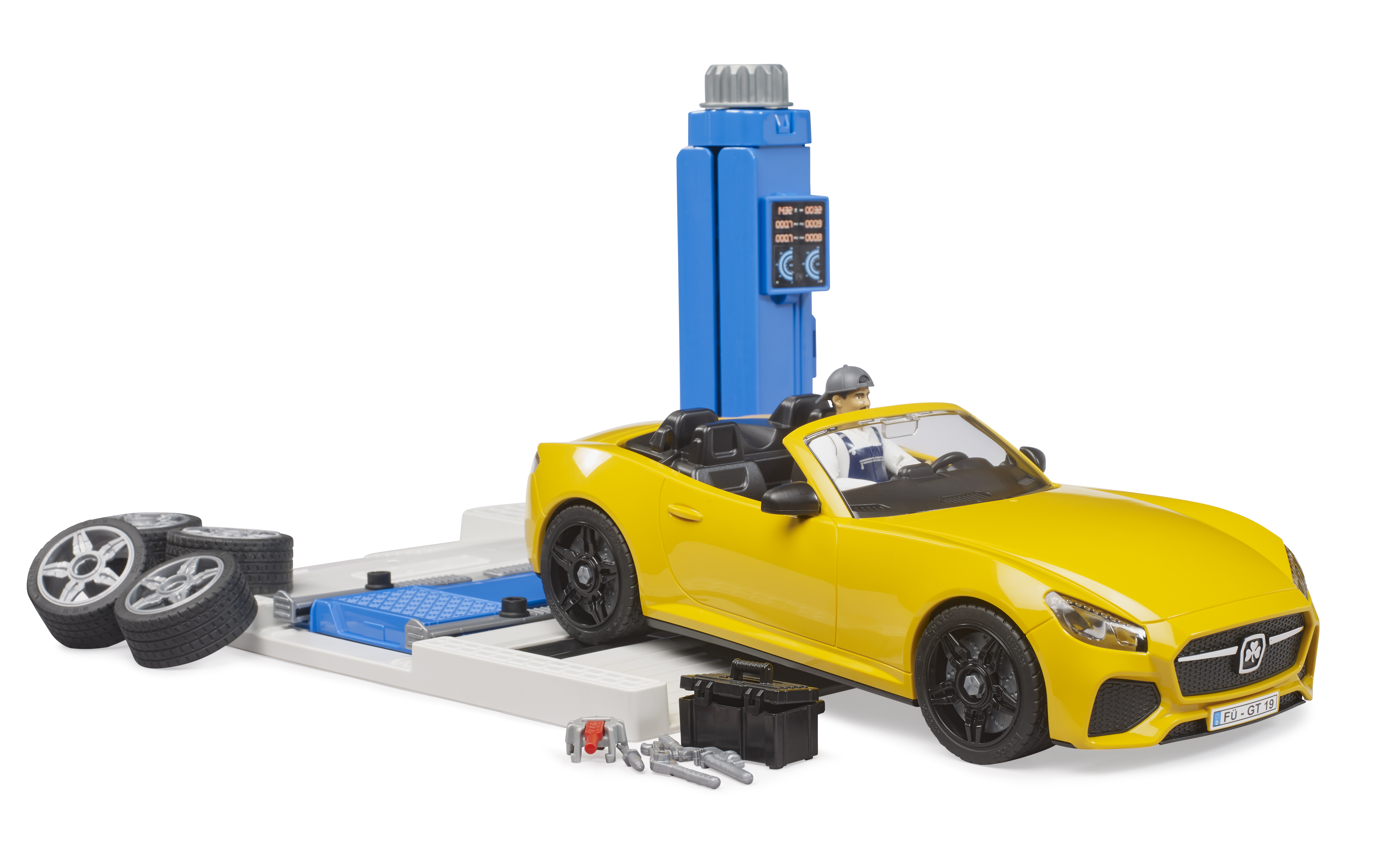 BRUDER 62112 Autoservis, roadster a mechanik, zdviž BR62112
