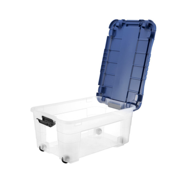 Úložný box 4UP s víkem a kolečky 40l transparent/modrá