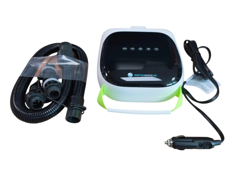PADDLEBOARDGURU PBG 9 Elektrická AKU vzduchová pumpa k člunům a paddlebordům 12V/4000 mAh s LCD displejem, dobíjecí – 20 PSI