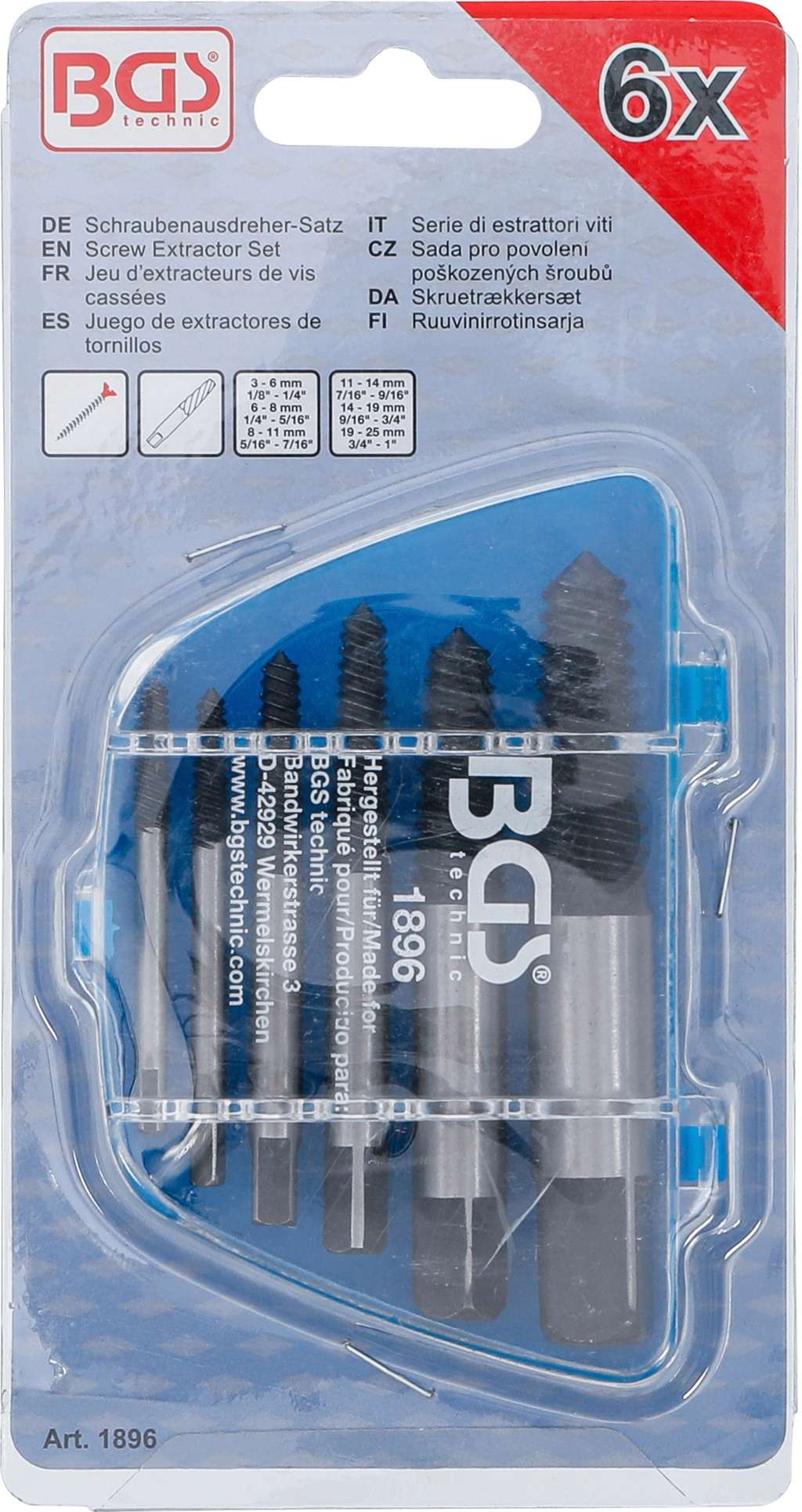 BGS technic Vytahováky zalomených šroubů 6 ÷ 25 mm Sada 6 ks 1896