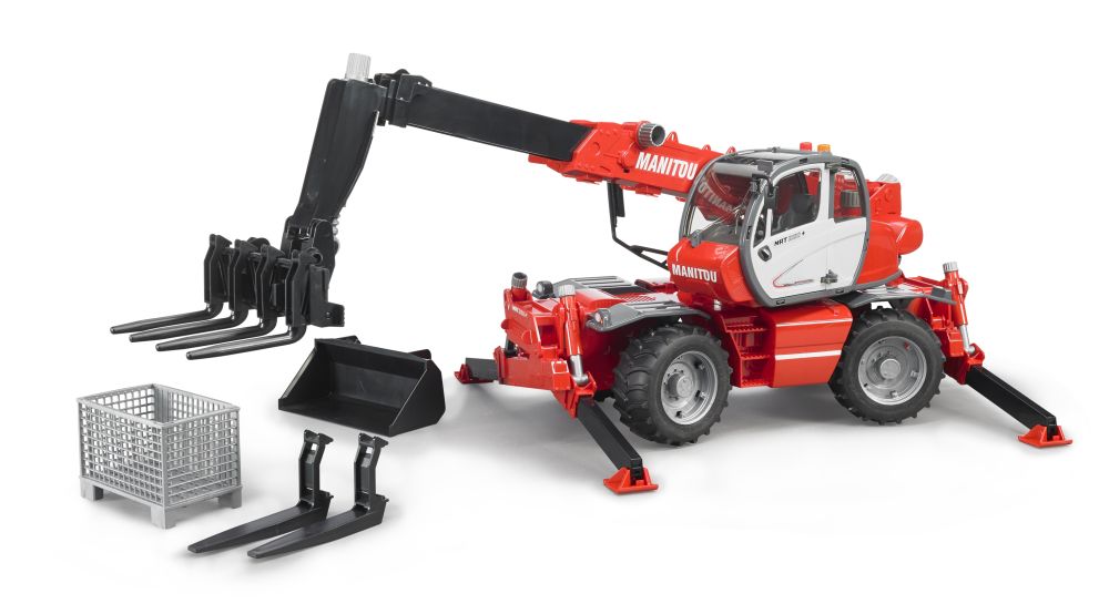 BRUDER 2129 Červený nakladač Manitou MRT 2150 s příslušenstvím