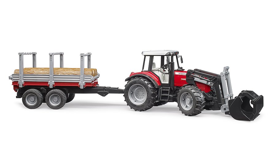 BRUDER 2046 Traktor Massey Ferguson 7480 + vůz na klády
