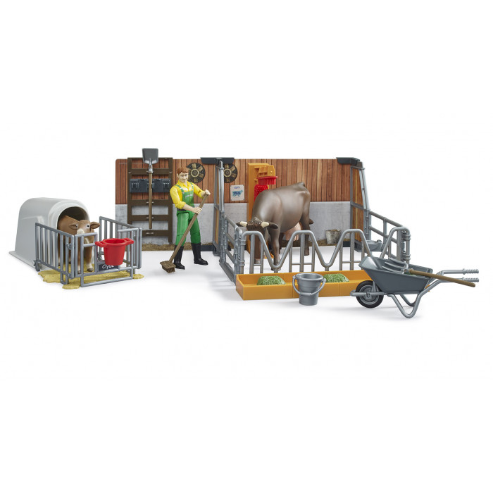 BRUDER 62611 Bworld stáj pro krávy a telata + farmář