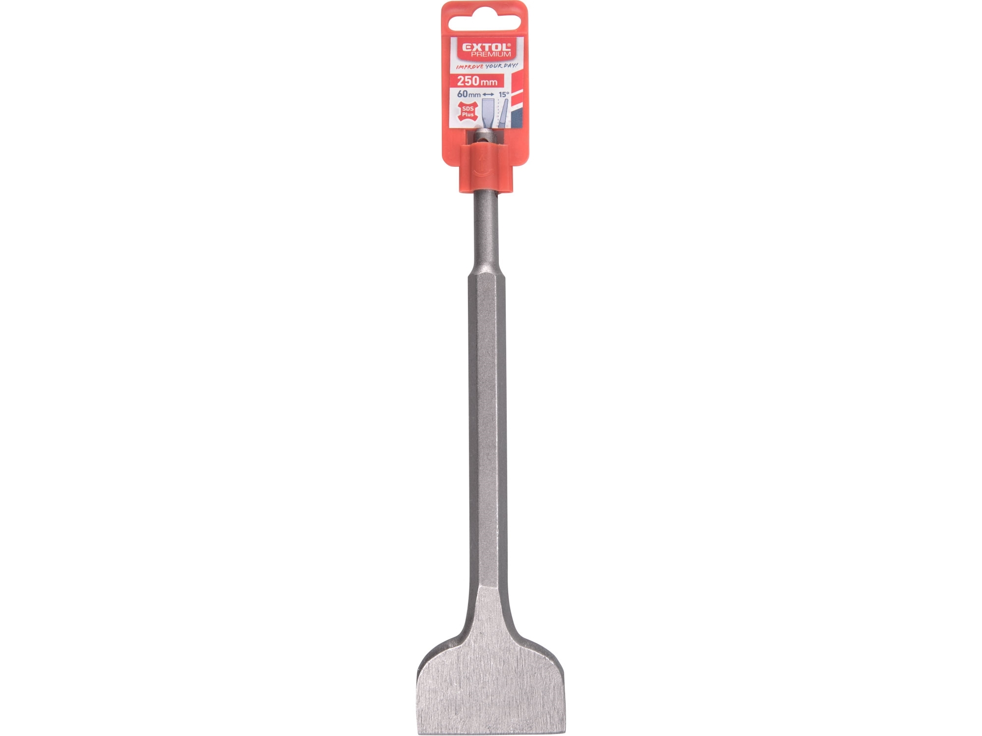 Sekáč plochý SDS PLUS lomený 15°, 250x14mm, šířka ostří 60mm  EXTOL PREMIUM 8801511