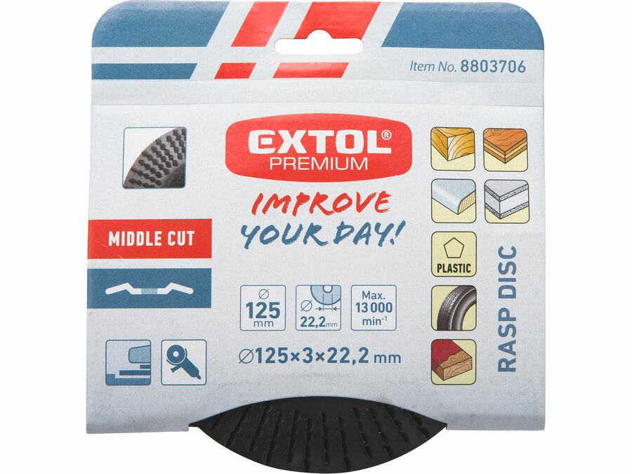 Kotouč rašplový na dřevo 125x3x22.2mm střední sek EXTOL PRÉMIUM 8803706