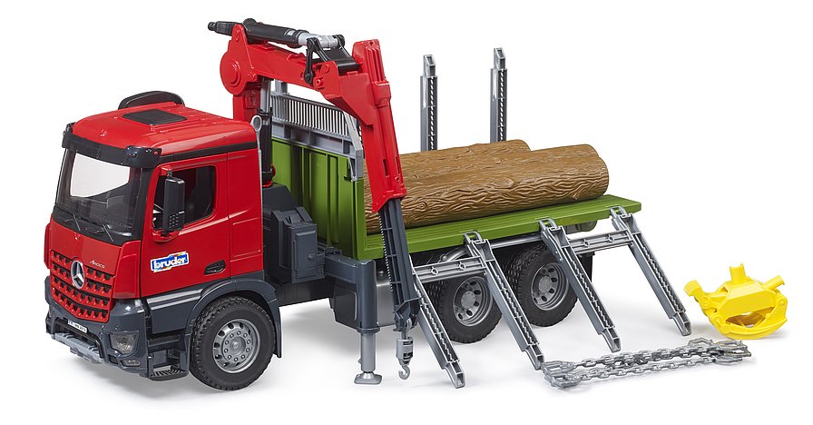 BRUDER 3669 MB Arocs – přepravník na dřevo s hydraulickou rukou a kmeny