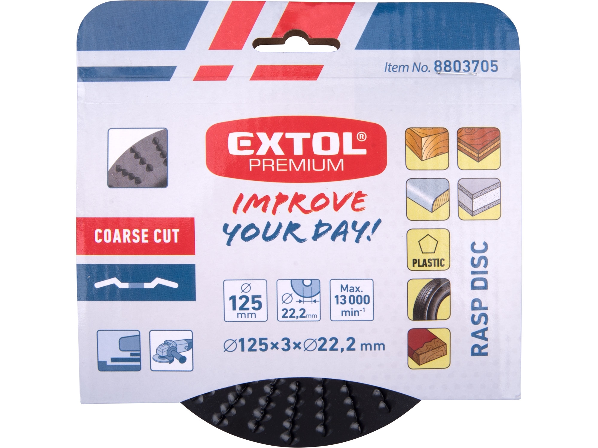 Kotouč rašplový na dřevo 125x3x22.2mm hrubý sek EXTOL PREMIUM 8803705