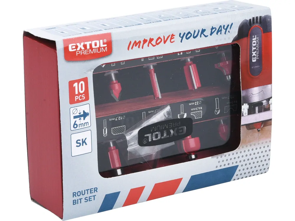 Frézy tvarové do dřeva 10ks s SK plátky stopka 6mm EXTOL PREMIUM 44041