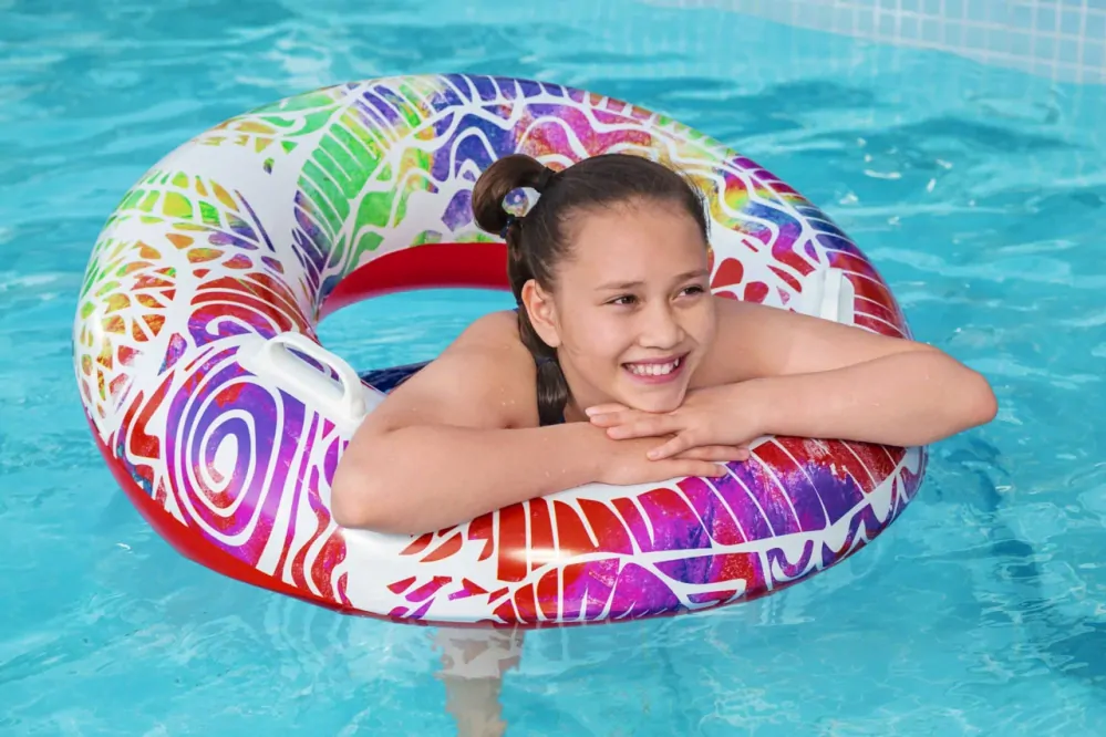Nafukovací kruh s úchyty - léto, 2 barvy, průměr 91cm Bestway 36084