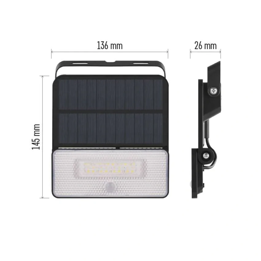 Solární LED reflektor SOLO s pohybovým čidlem 1000LM IP54 NW, černý, neutrální bílá EMOS ZG121S 1552121000