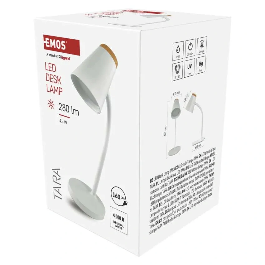 LED stolní lampa EMOS TARA bílá 4,5W – neutrální bílá (Z7641W)