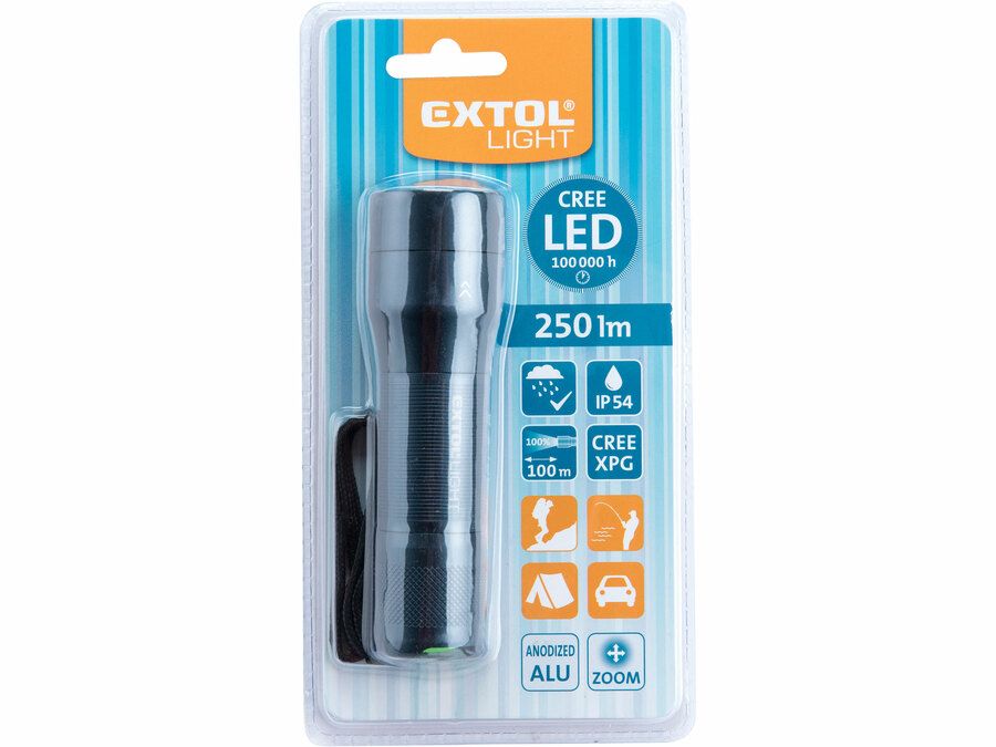 Svítilna zoom celokovová 250lm CREE XPG EXTOL LIGHT 43153