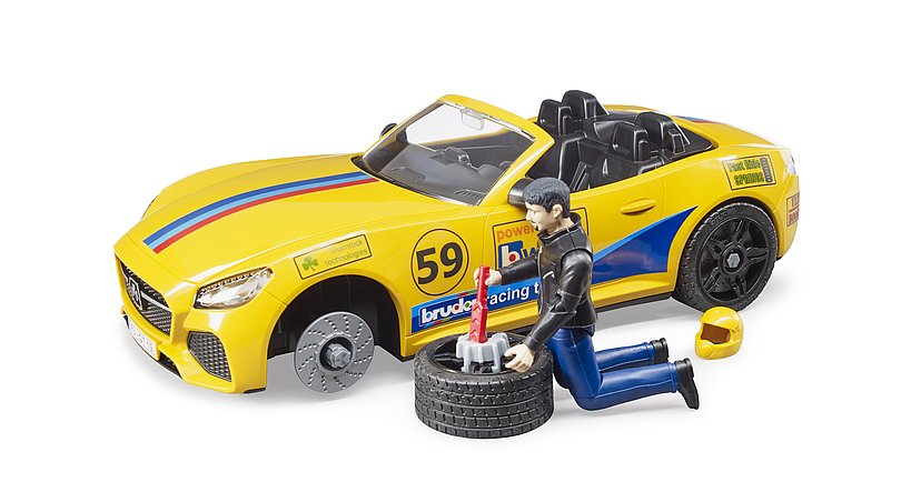 BRUDER 2504 RAM Power Wagon & Roadster Bruder Racing Team – závodní set s přívěsem a figurkou řidiče