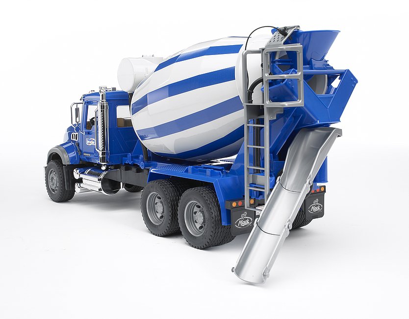 BRUDER 2814 MACK Granite – modro-bílý domíchávač betonu s otočným bubnem