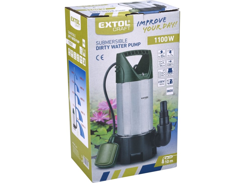 Čerpadlo ponorné nerezové na znečištěnou vodu 1100W EXTOL PREMIUM 414162