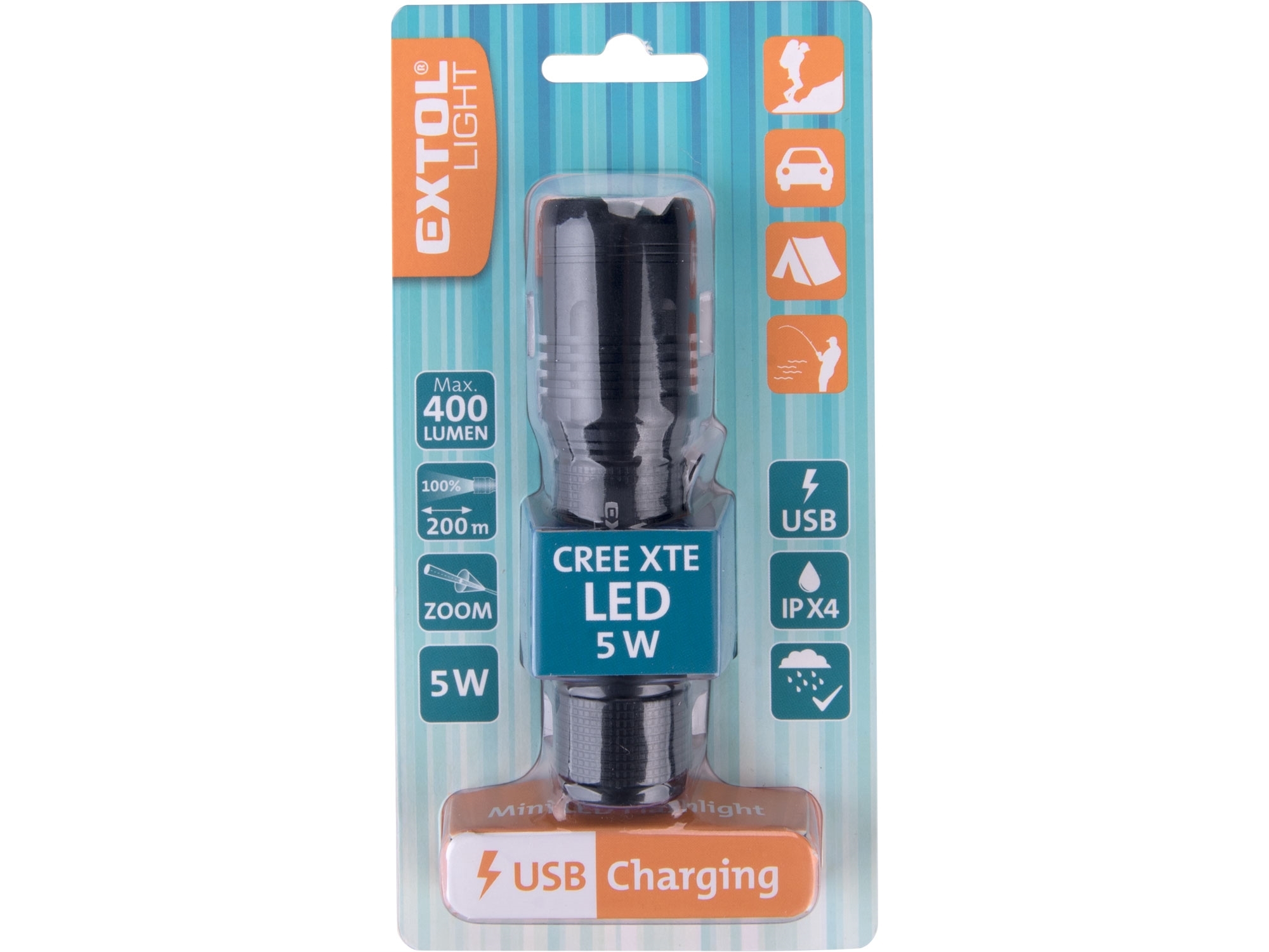 Svítilna 400lm zoom USB nabíjení CREE XTE 5W EXTOL LIGHT 43143
