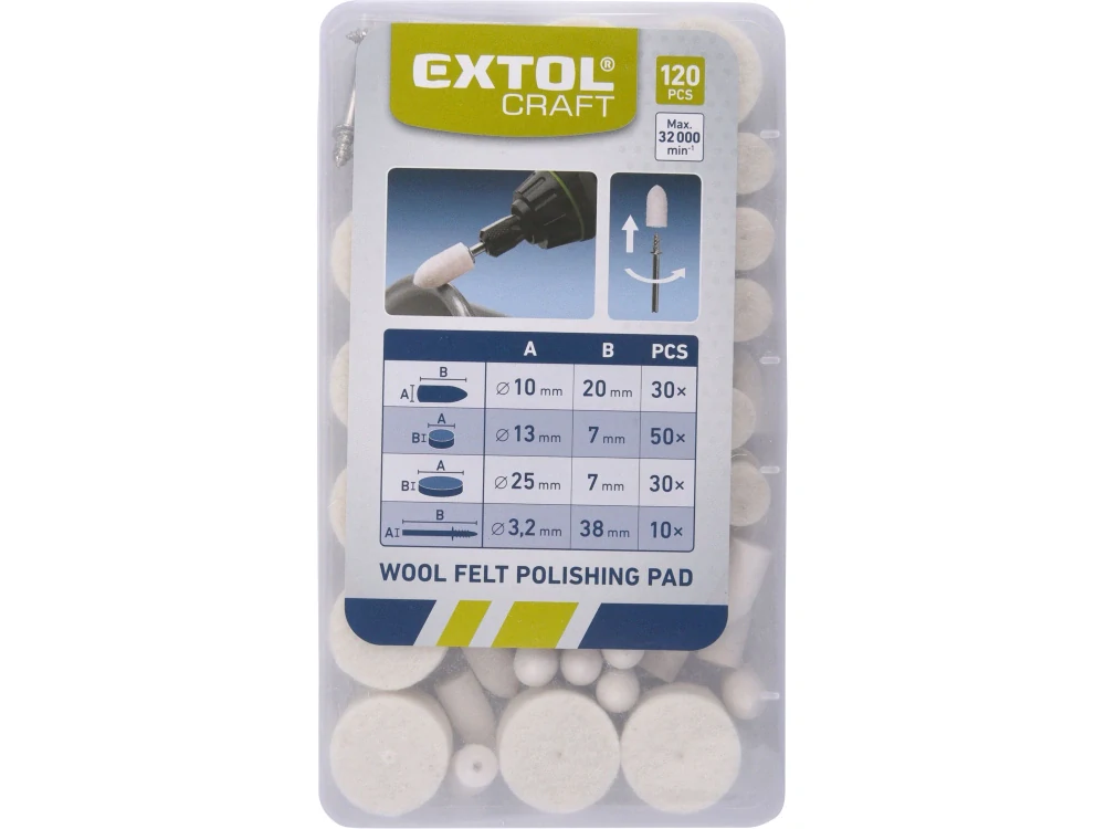 Kotouče plstěné leštící sada 120ks  EXTOL CRAFT 903760