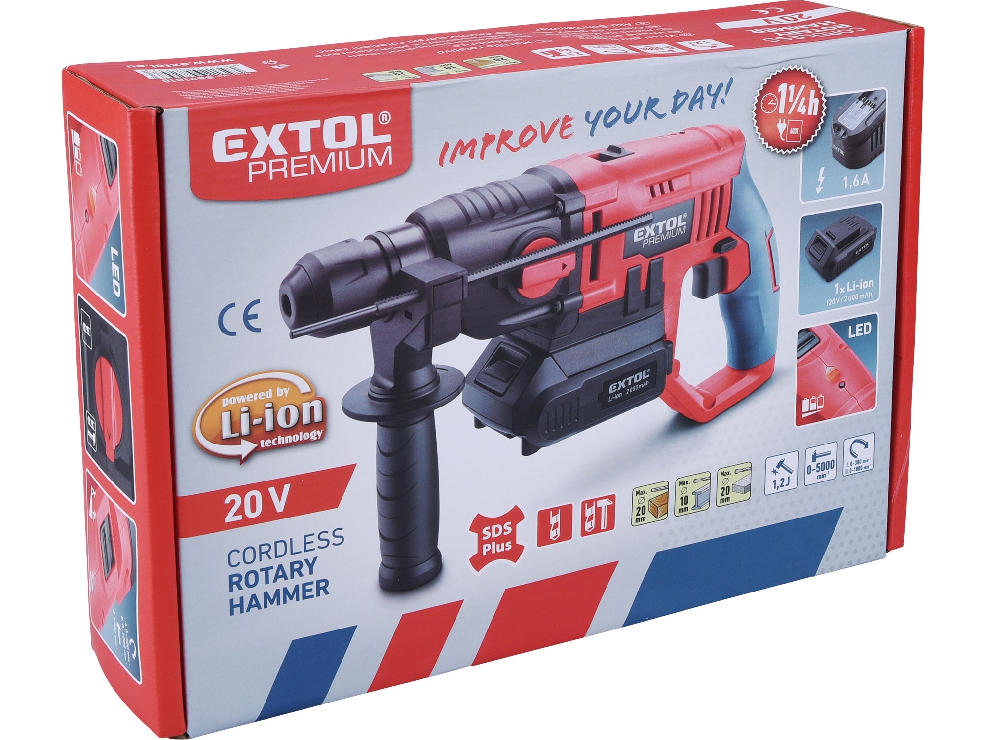 Kladivo vrtací aku 1,2J SHARE20V SDS plus 20V Li-ion 2000mAh EXTOL PREMIUM 8891818