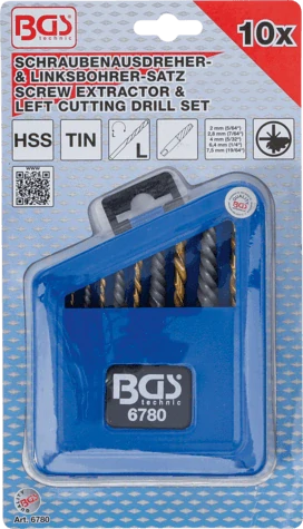 BGS Technic Vytahováky zalomených šroubů včetně vrtáků 2 ÷ 7,5 mm (Sada 10 dílů) 6780