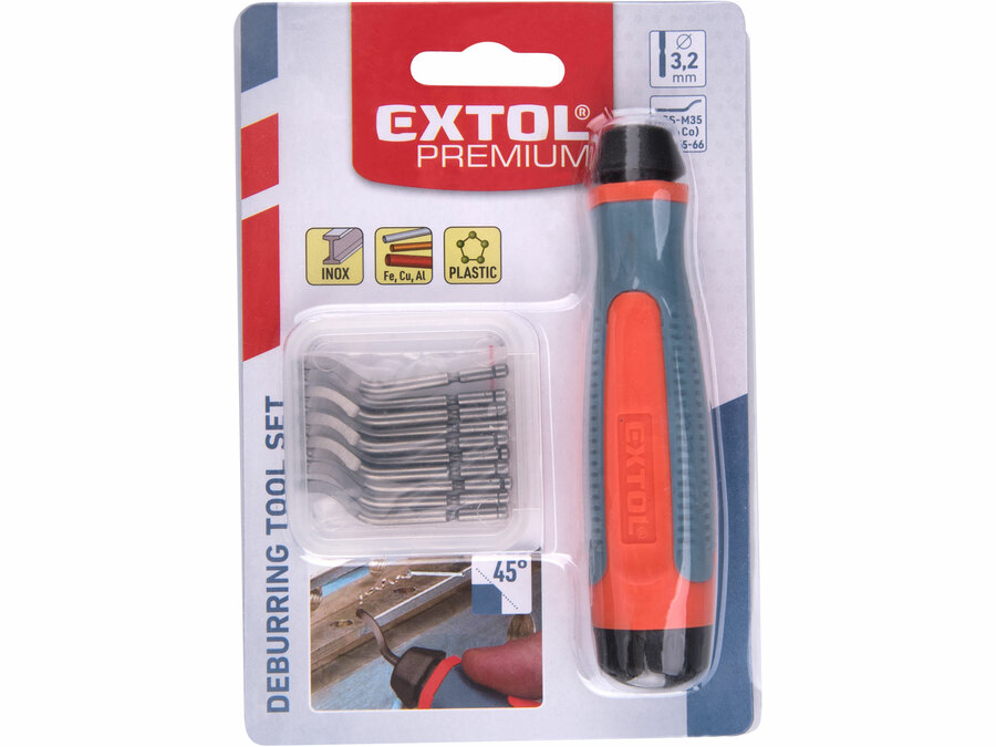 Odhrotovač univerzální dřík 3,2mm+10ks náhradních čepelí HSS M35 EXTOL PREMIUM 8803680