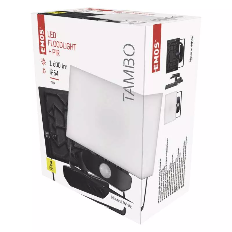 Reflektor LED 20W TAMBO s pohybovým čidlem, černý, neutrální bílá EMOS 1531242921