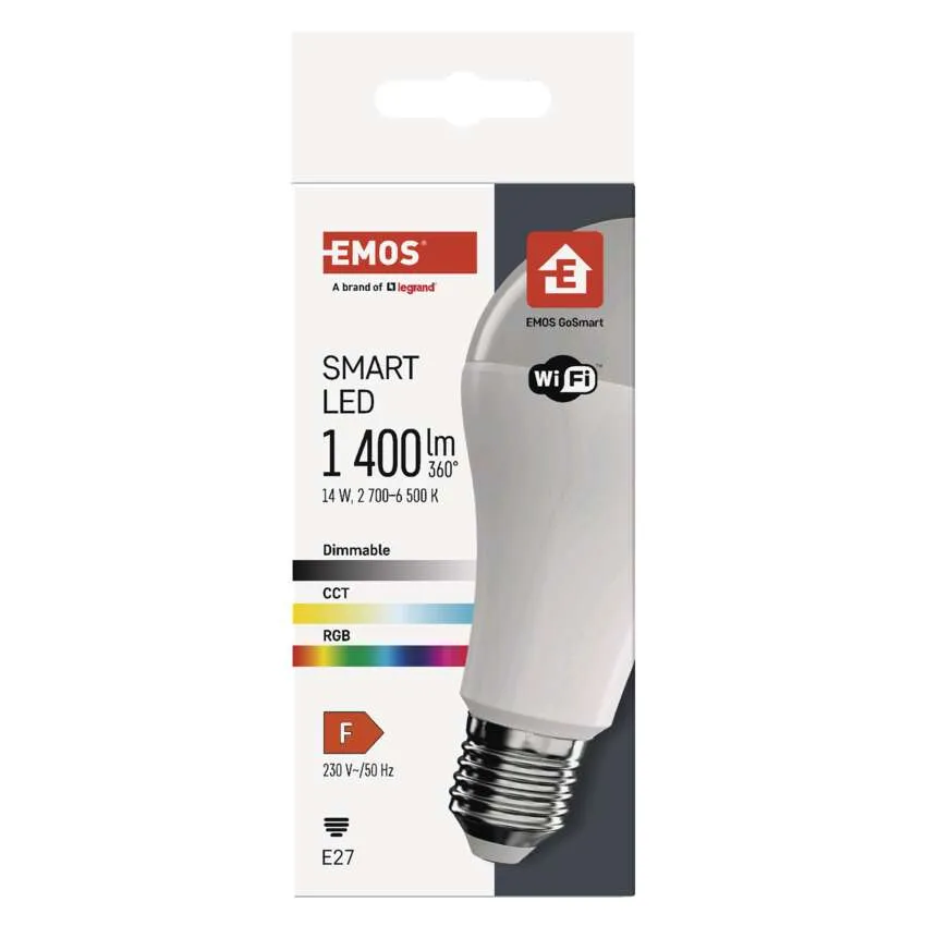 EMOS Chytrá LED žárovka GoSmart A65 E27 / 14 W (94 W) 1 400 lm RGB stmívatelná Wi-Fi