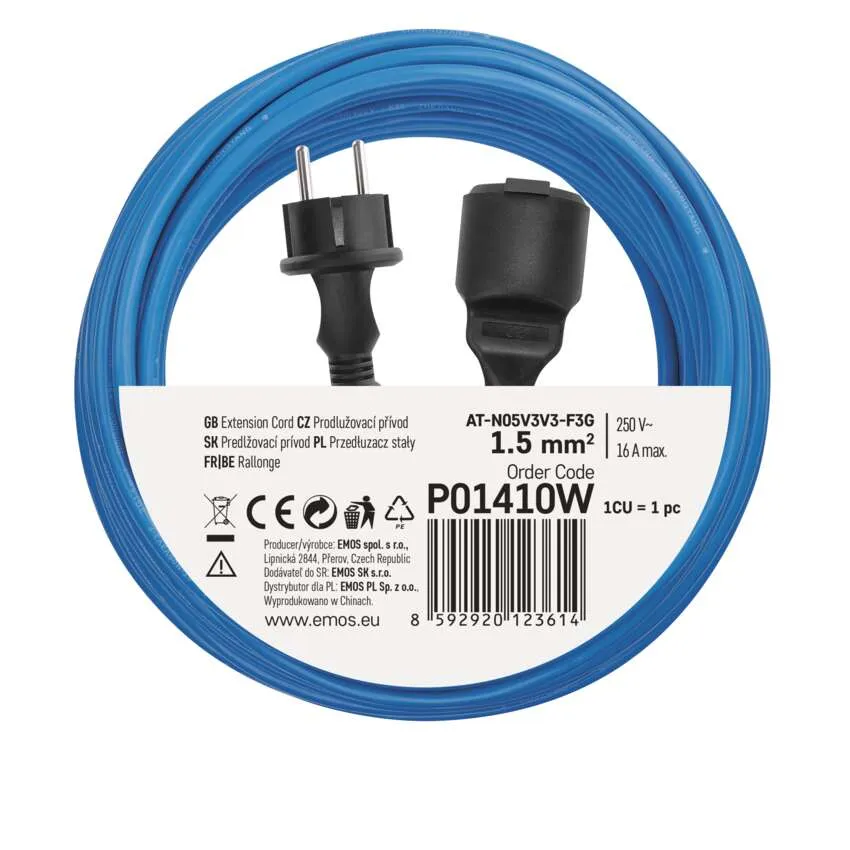 Kabel prodlužovací 10m, 1 zásuvka, modrý 1901611000