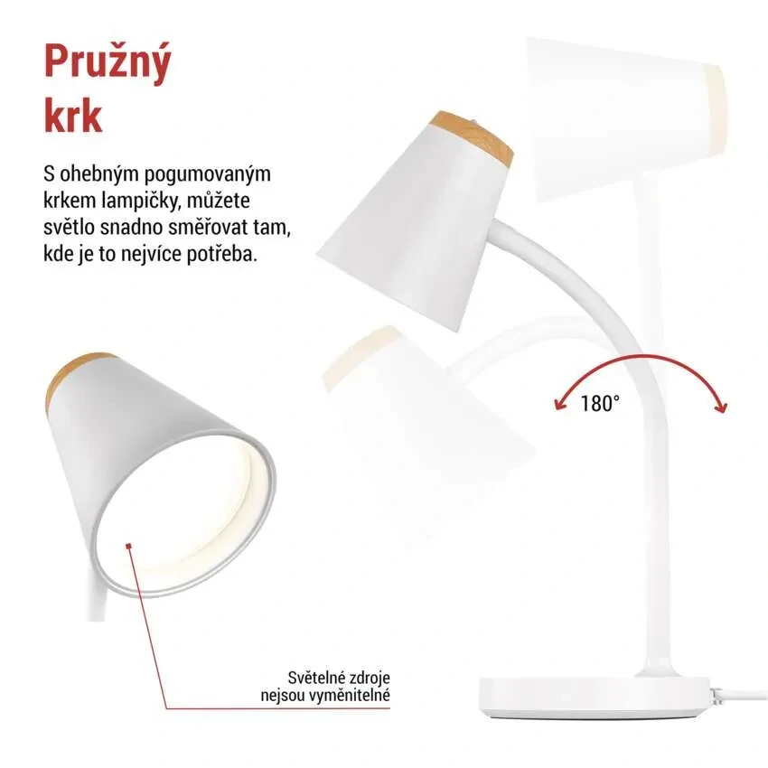 LED stolní lampa EMOS TARA bílá 4,5W – neutrální bílá (Z7641W)
